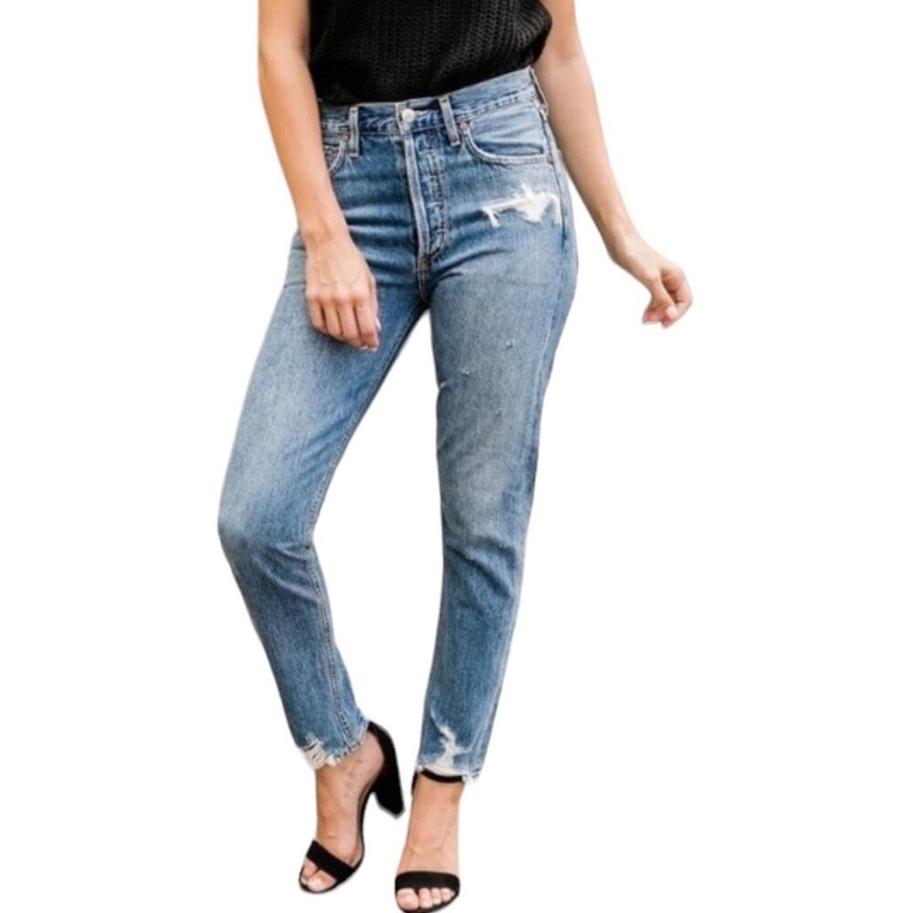 Agolde Jamie High Rise Classic Jeans Grade Wash 25 Distressed Denim Ankle